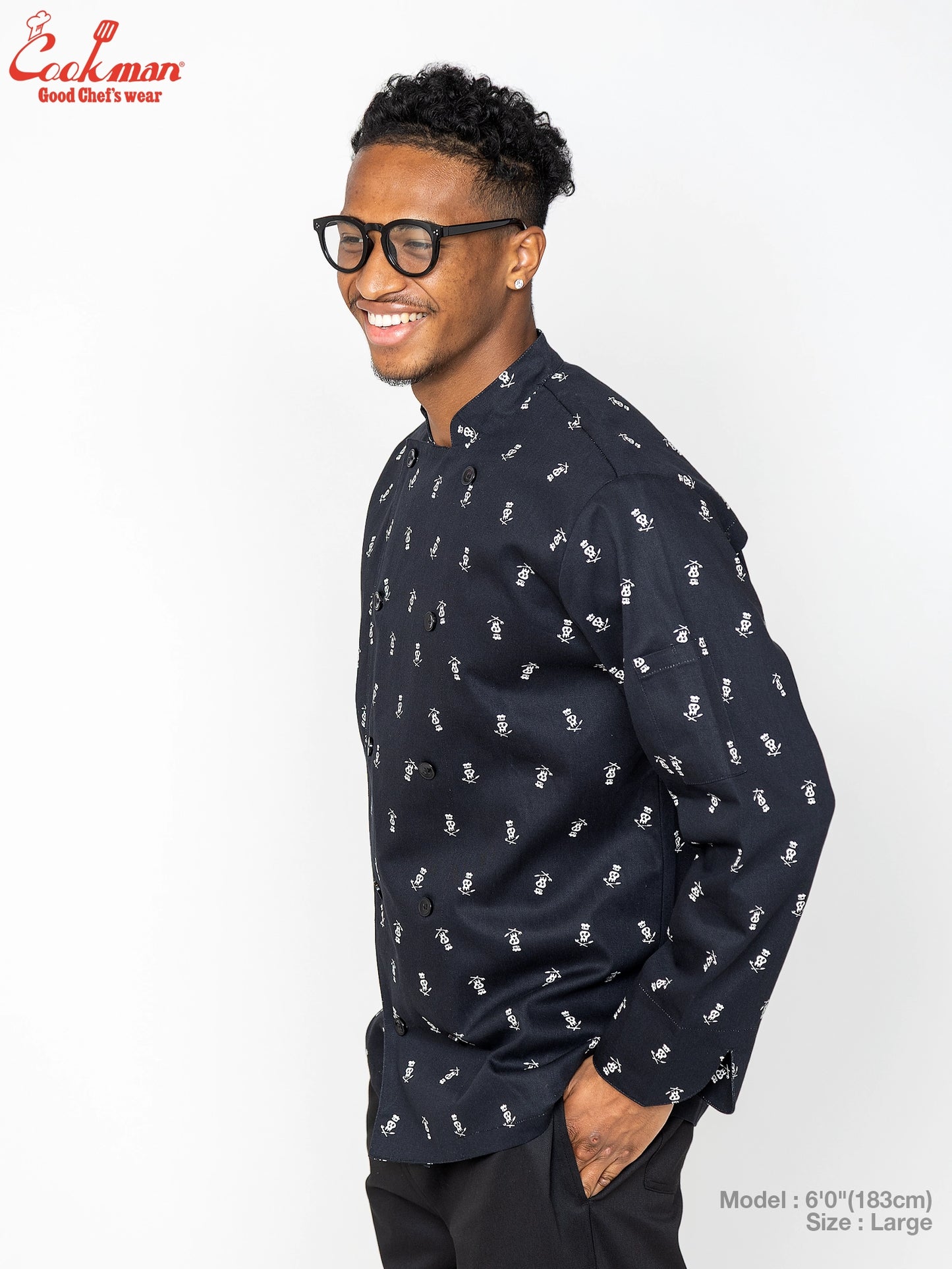 Cookman Chef Coat Long Sleeve Vented - Skull  : Black