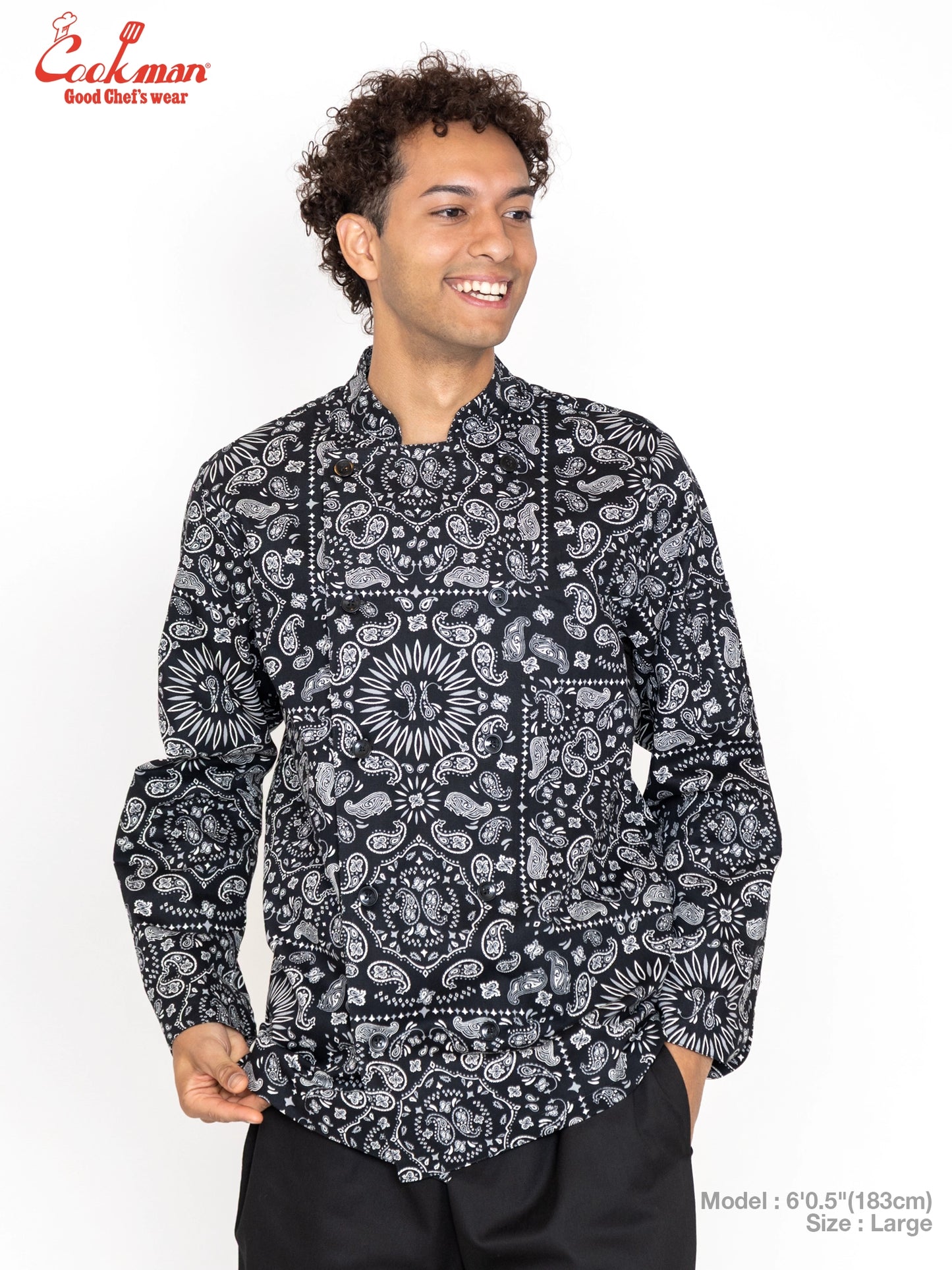 Cookman Chef Coat Long Sleeve Vented - Paisley : Black