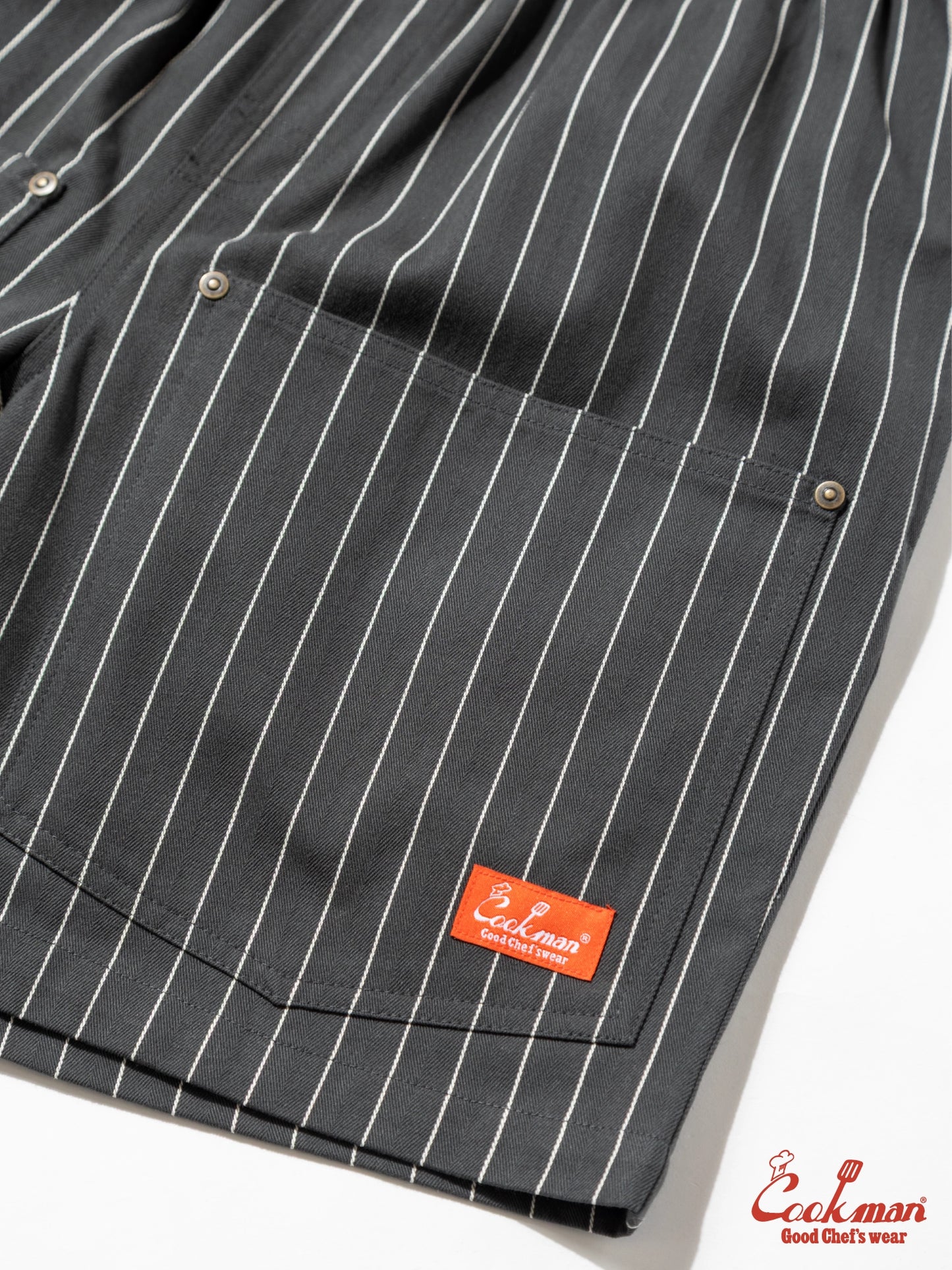 Chef Short Pants Front Pocket Herringbone - Stripe : Charcoal