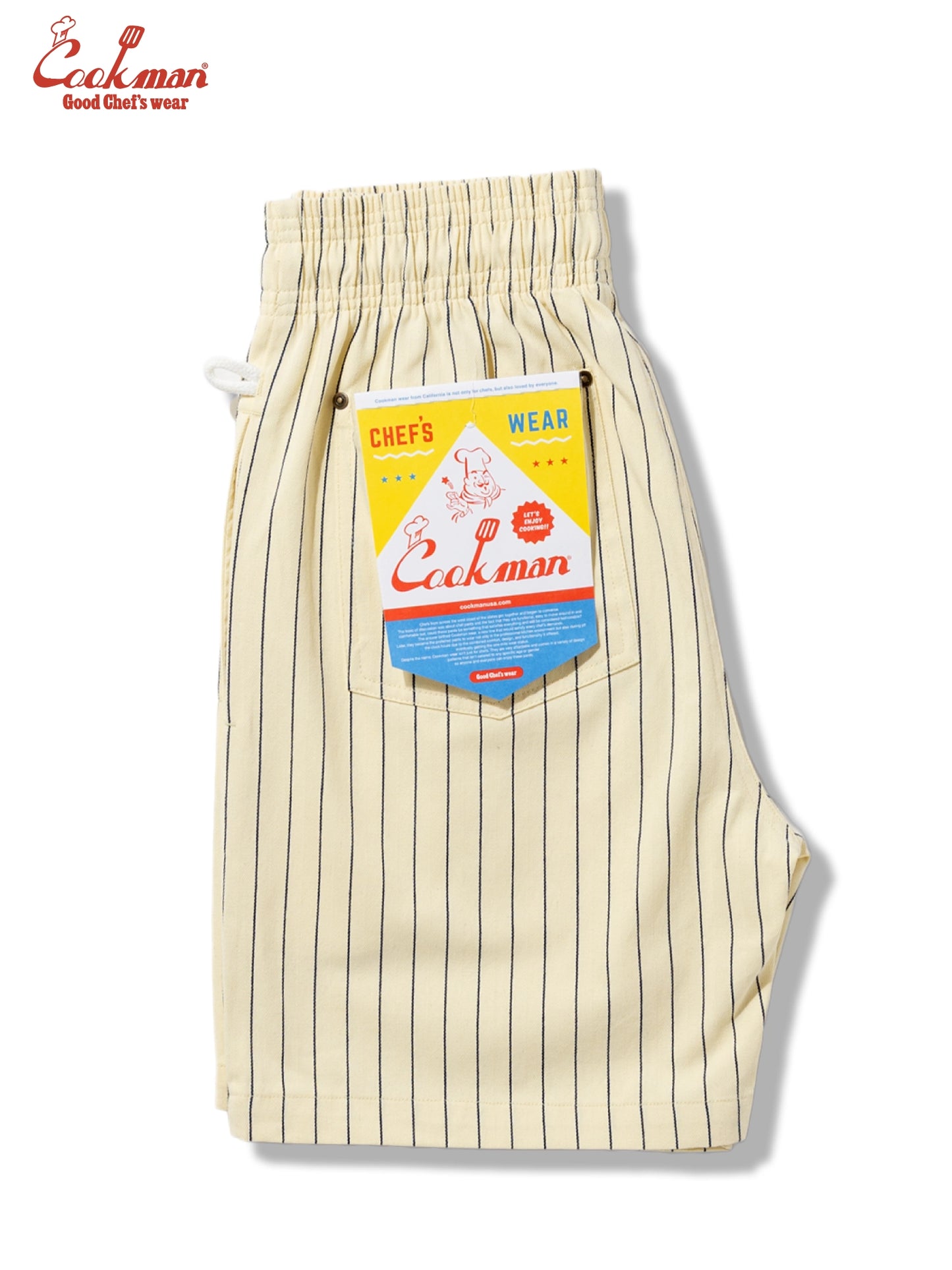 Chef Short Pants Front Pocket Herringbone - Stripe : Cream