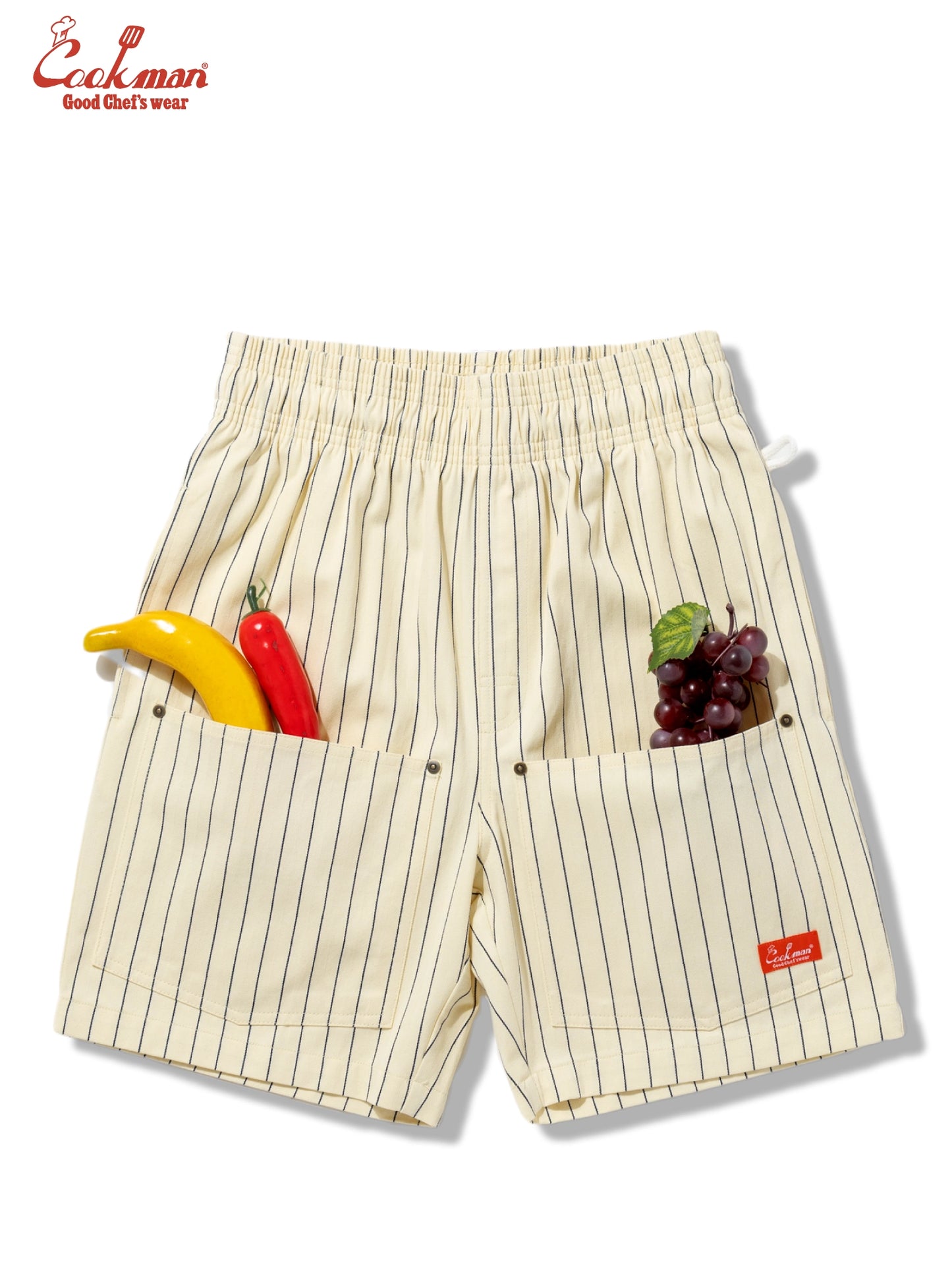 Chef Short Pants Front Pocket Herringbone - Stripe : Cream