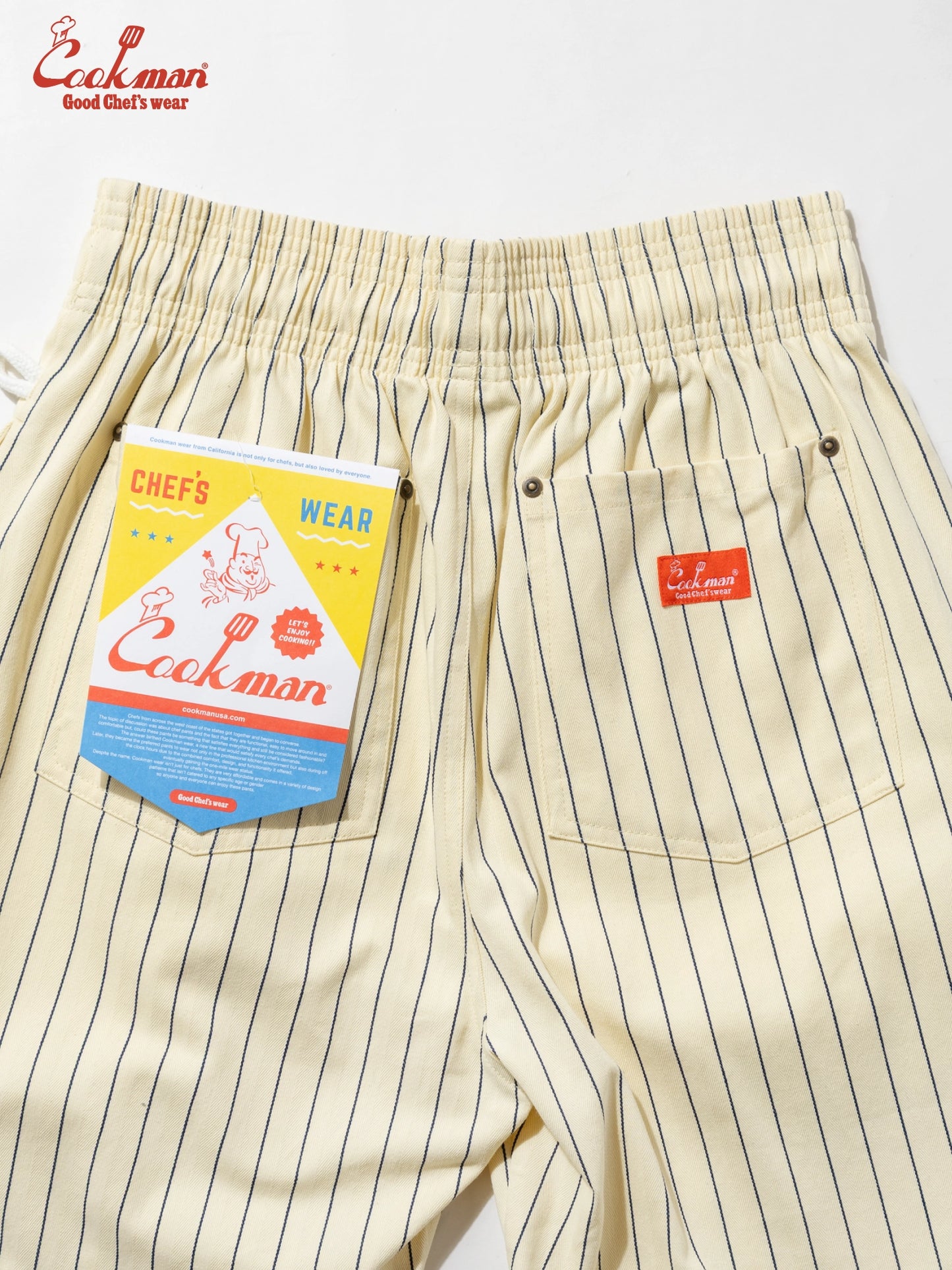 Chef Short Pants Front Pocket Herringbone - Stripe : Cream