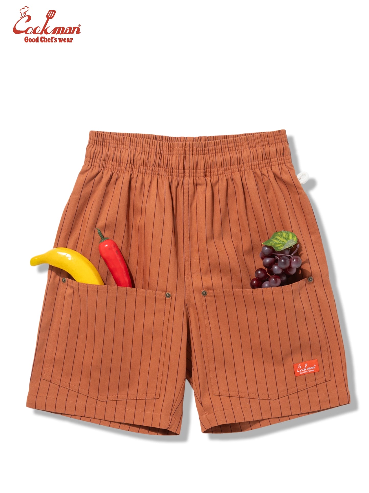 Chef Short Pants Front Pocket Herringbone - Stripe : Brick