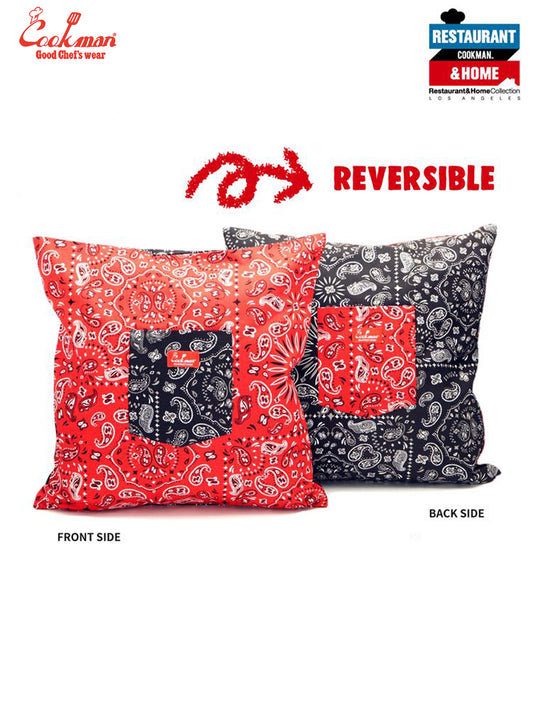 Pocket Cushion Cover (Reversible) - Paisley : Red & Black