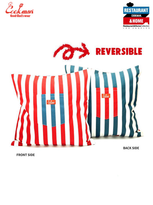 Pocket Cushion Cover (Reversible) - Wide Stripe : Navy & Red