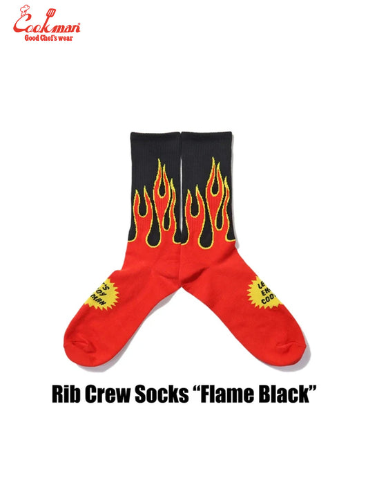 Rib Crew Socks - Flame : Black