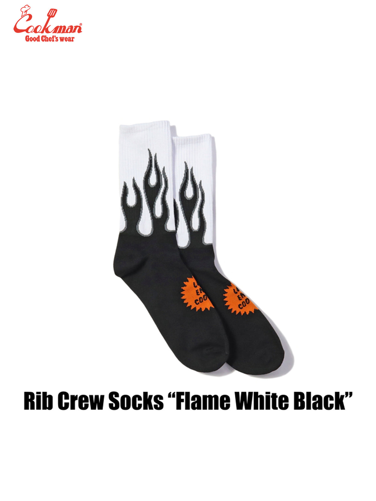 Rib Crew Socks - Flame : White Black