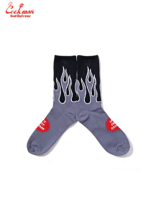 Rib Crew Socks - Flame : Black / Gray
