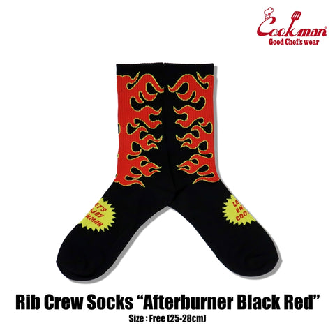 Cookman Rib Crew Socks -  Afterburner : Black Red