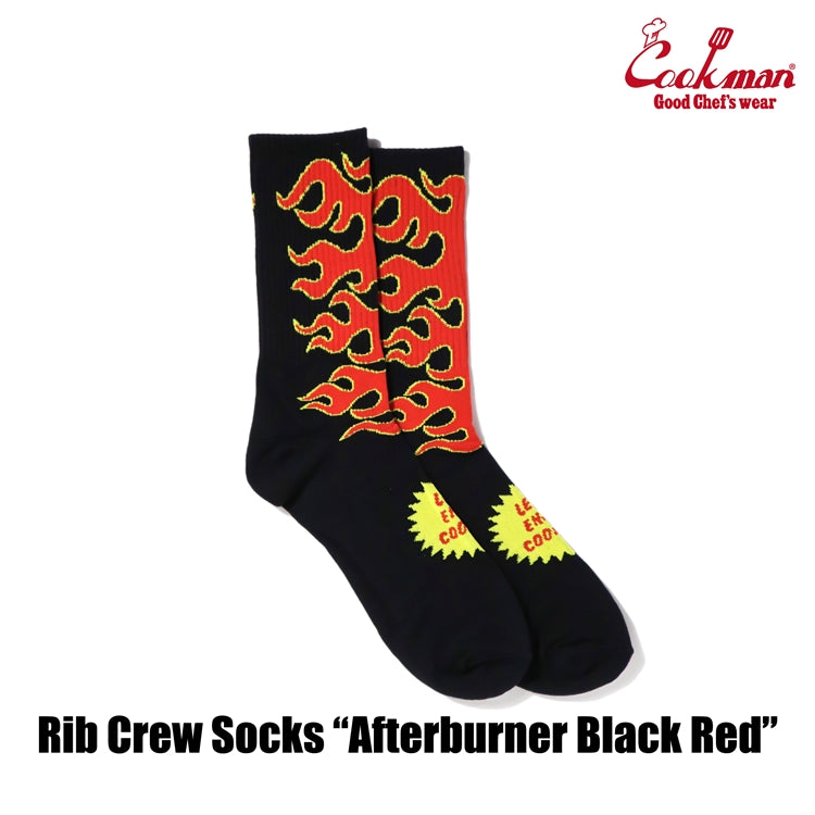 Cookman Rib Crew Socks -  Afterburner : Black Red