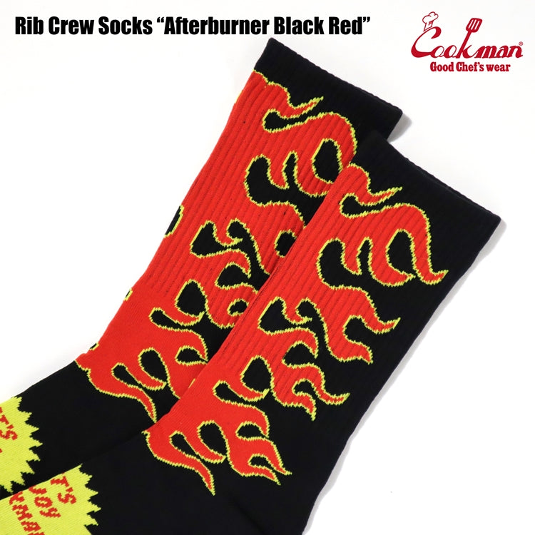 Cookman Rib Crew Socks -  Afterburner : Black Red