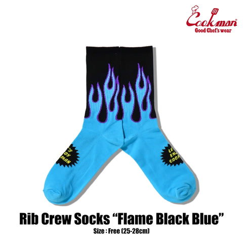 Cookman Rib Crew Socks -  Flame : Black Blue