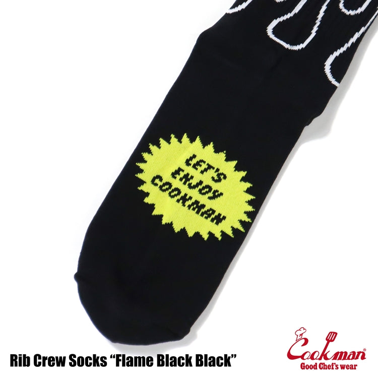 Cookman Rib Crew Socks -  Flame : Black Black