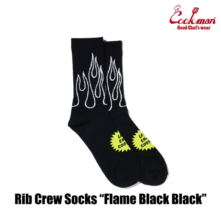Cookman Rib Crew Socks -  Flame : Black Black
