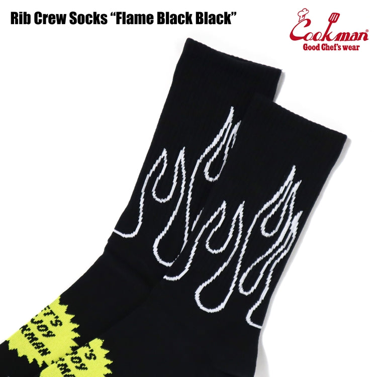 Cookman Rib Crew Socks -  Flame : Black Black