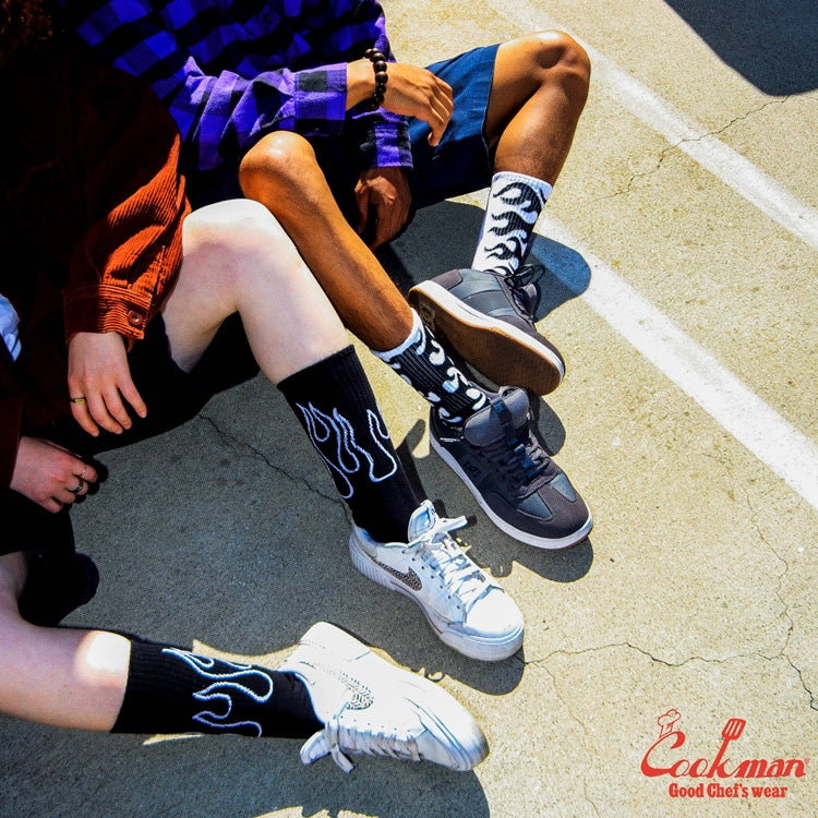 Cookman Rib Crew Socks -  Flame : Black Black