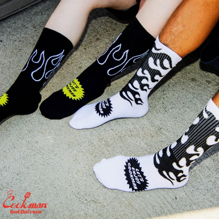 Cookman Rib Crew Socks -  Flame : Black Black