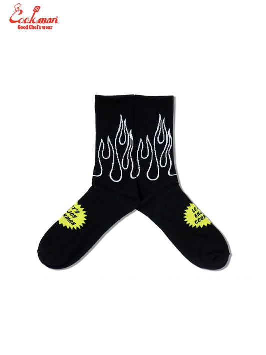 Rib Crew Socks -  Flame : Black Black