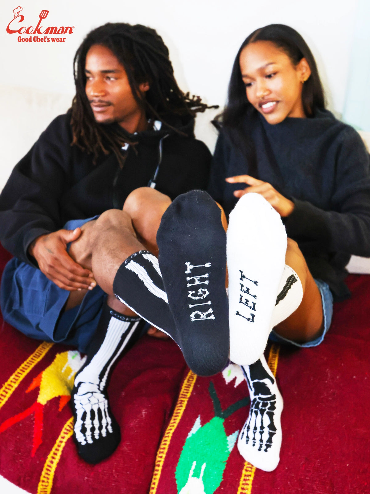 Rib Crew Socks -  Bone Black