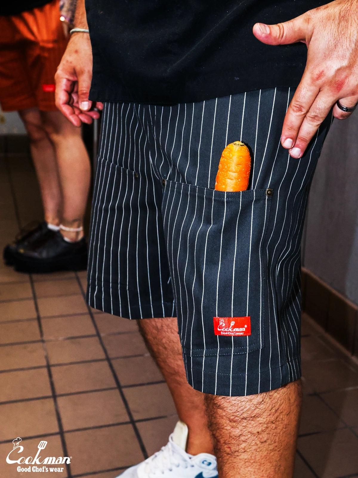 Chef Short Pants Front Pocket Herringbone - Stripe : Charcoal