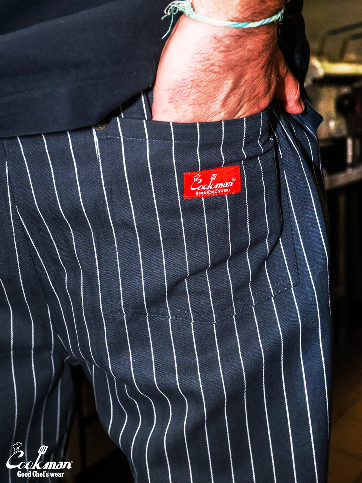 Chef Short Pants Front Pocket Herringbone - Stripe : Charcoal