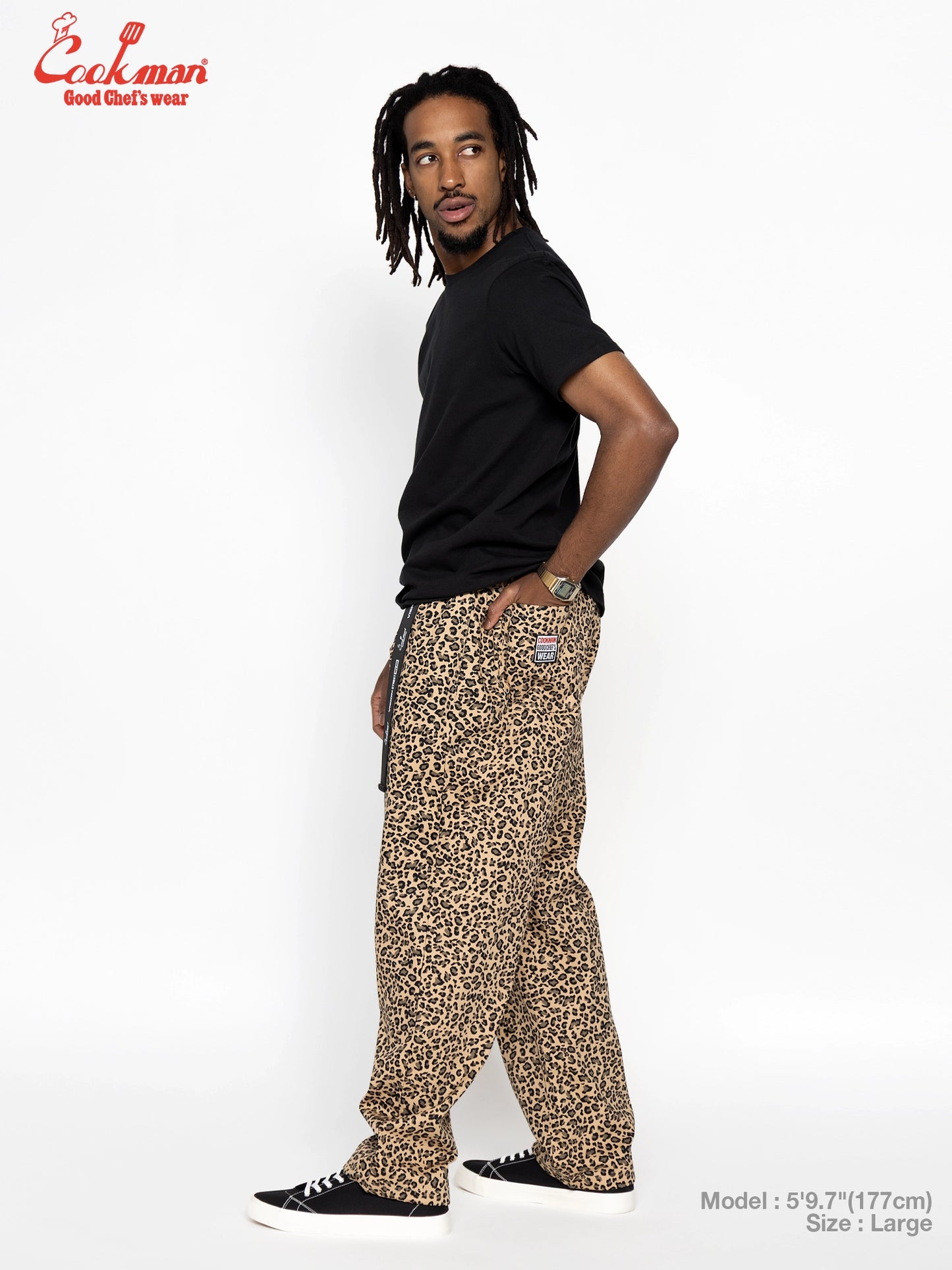 Chef Pants Semiwide Black Belt  - Vision Leopard : Beige