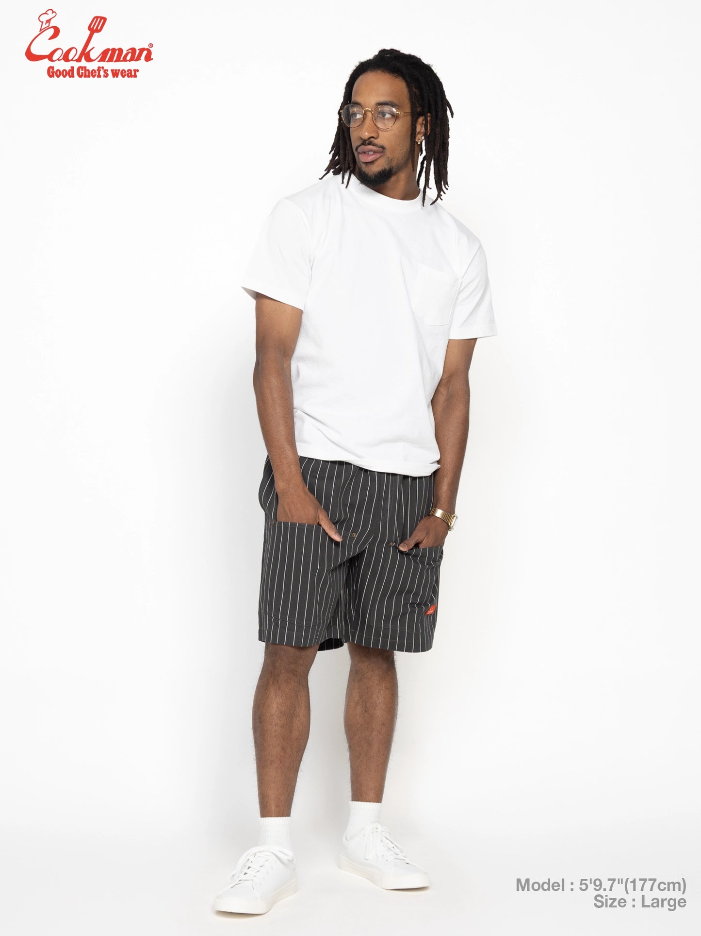 Chef Short Pants Front Pocket Herringbone - Stripe : Charcoal