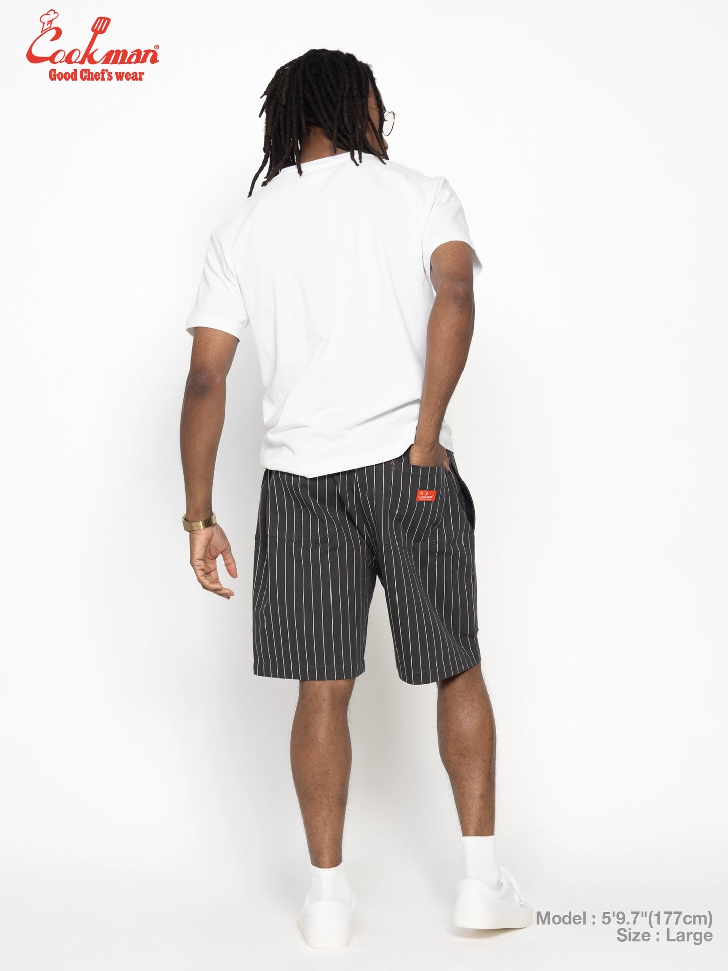 Chef Short Pants Front Pocket Herringbone - Stripe : Charcoal