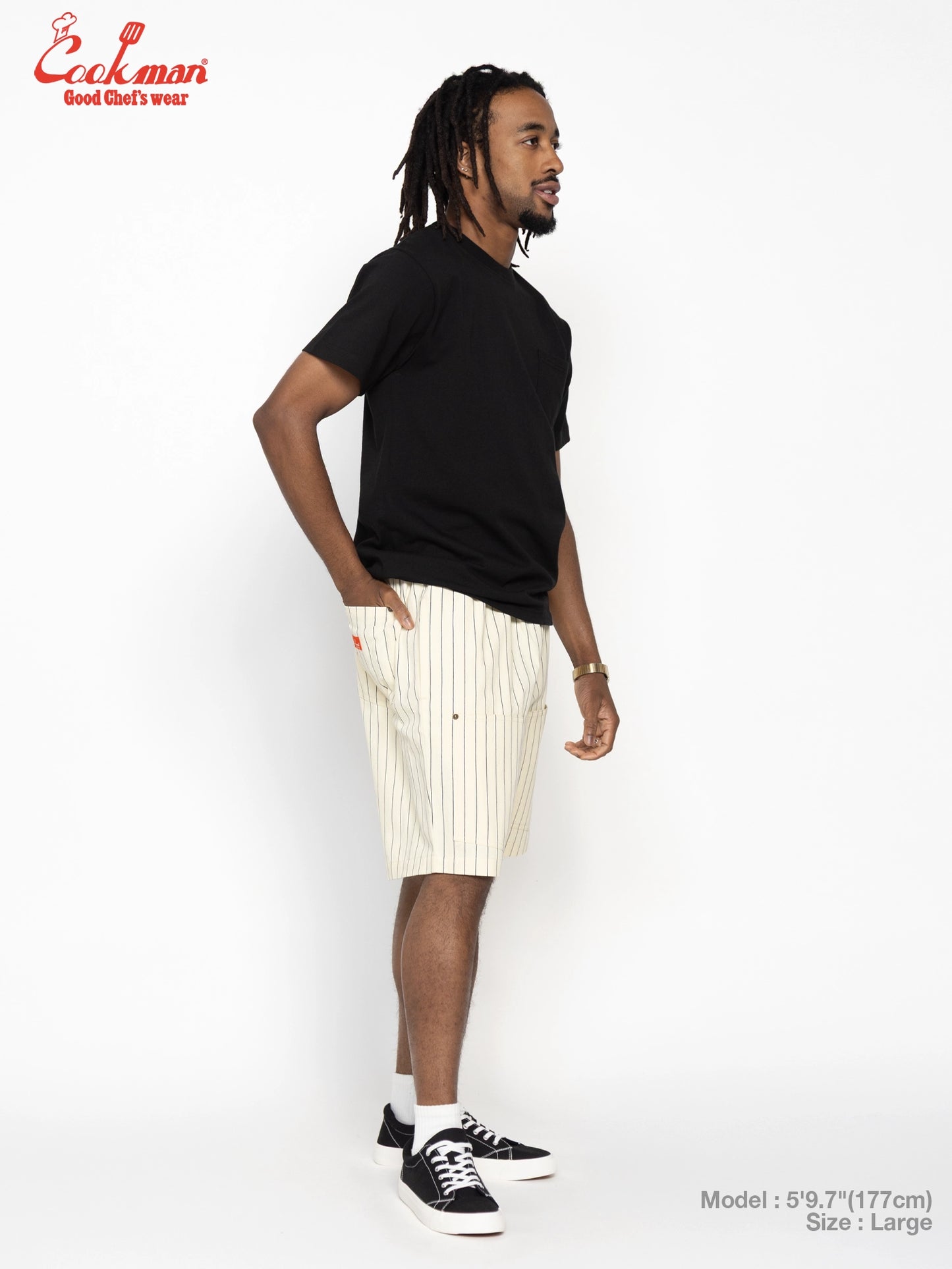 Chef Short Pants Front Pocket Herringbone - Stripe : Cream