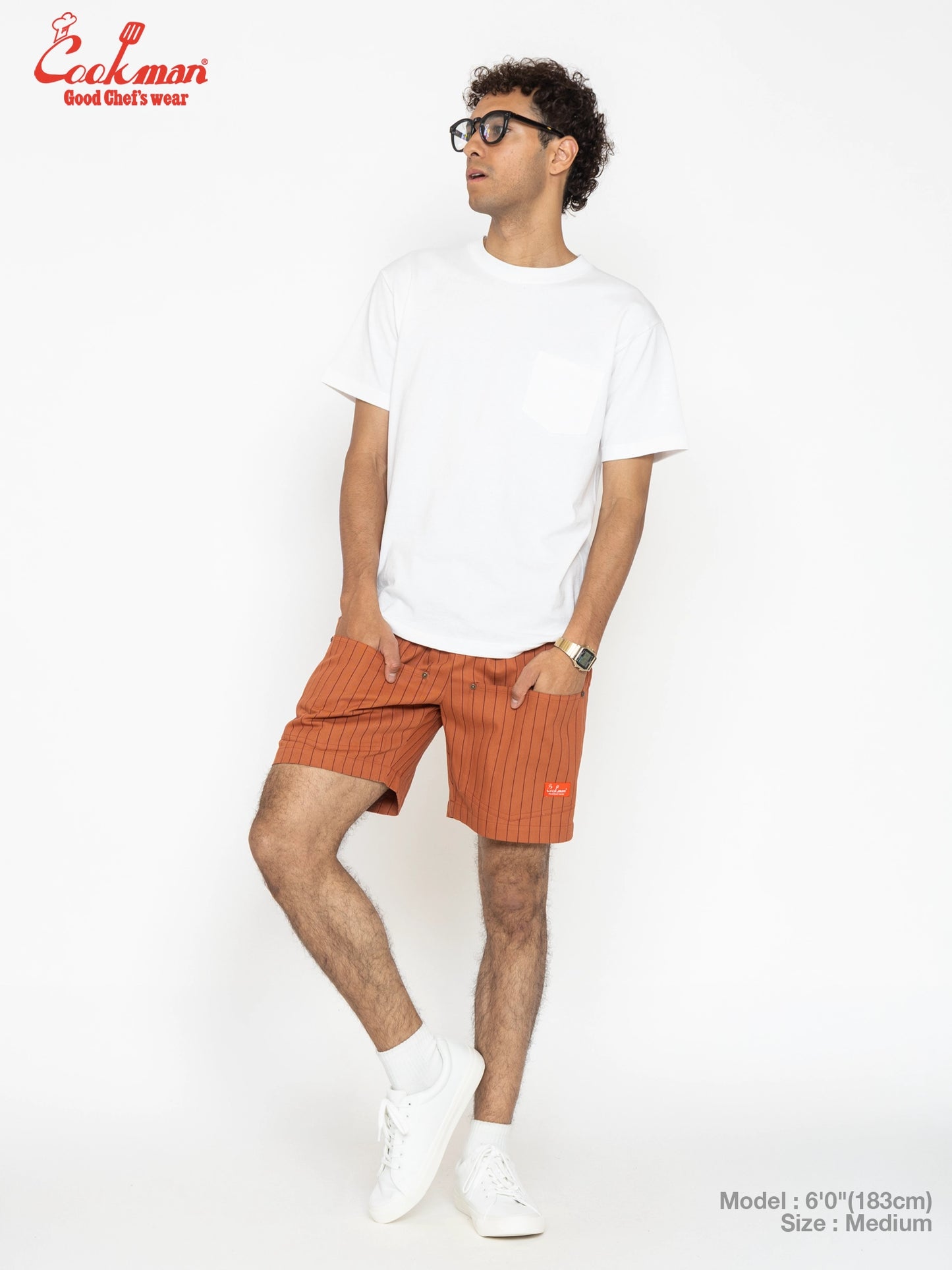 Chef Short Pants Front Pocket Herringbone - Stripe : Brick