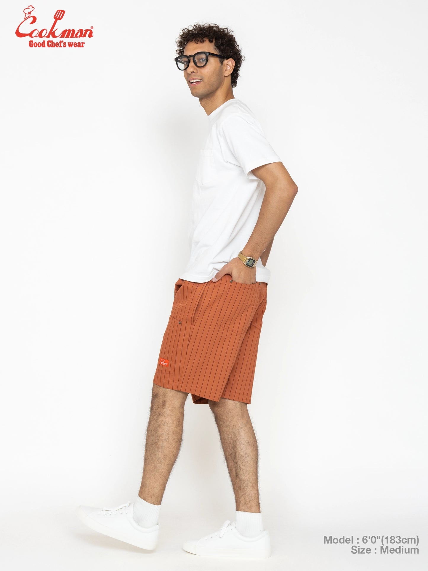 Chef Short Pants Front Pocket Herringbone - Stripe : Brick