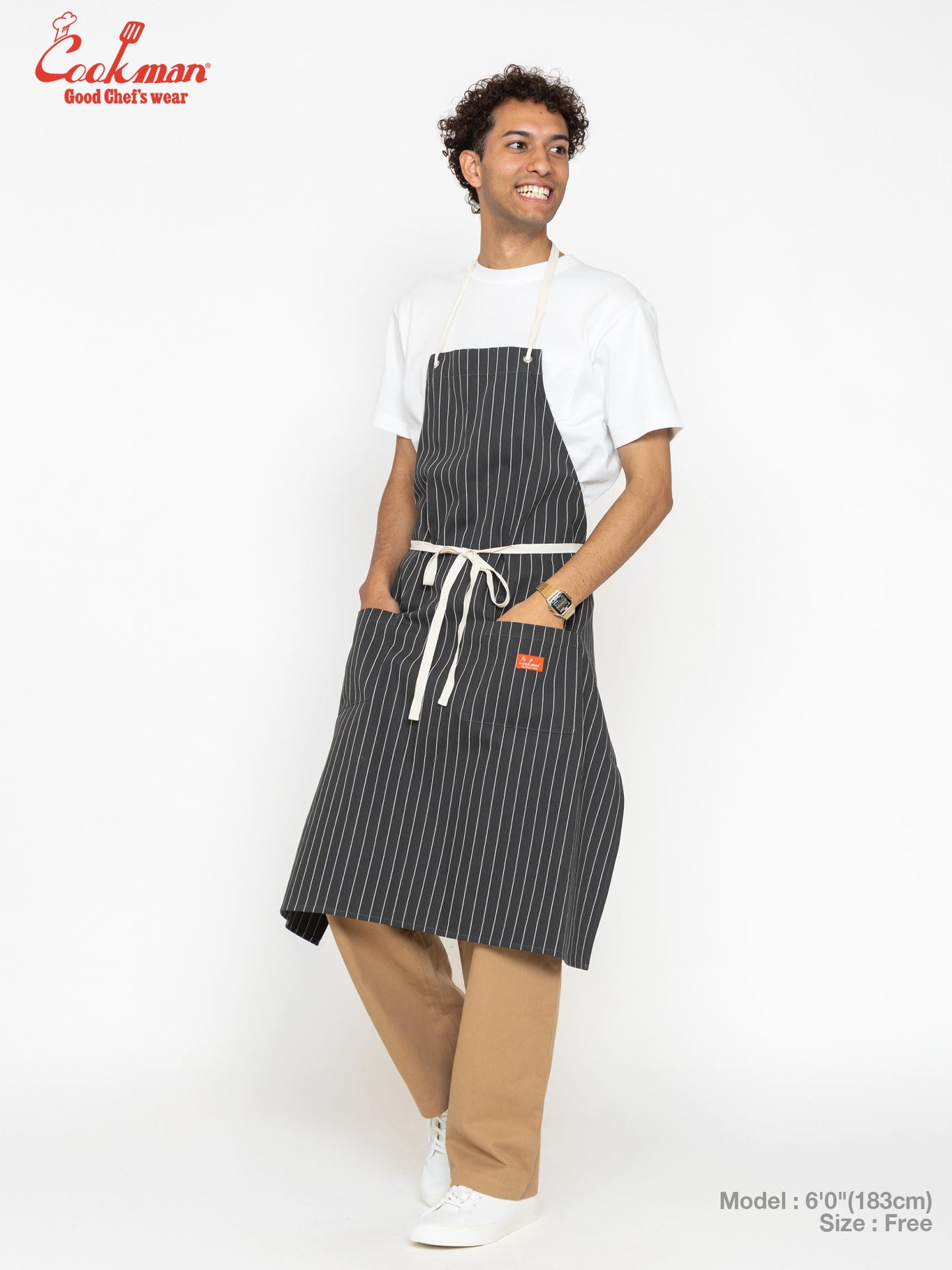 Long Apron - Herringbone Stripe : Charcoal