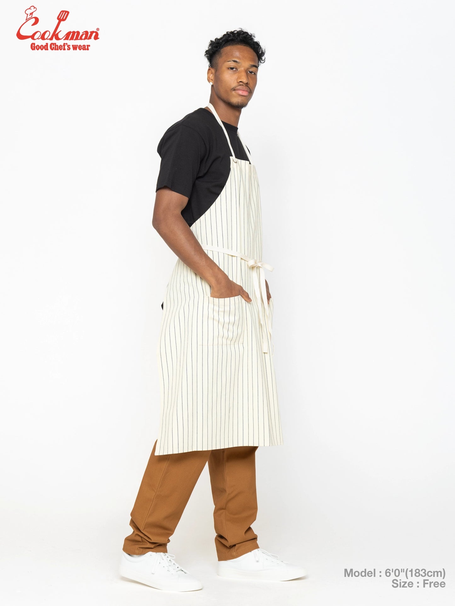 Long Apron - Herringbone Stripe : Cream