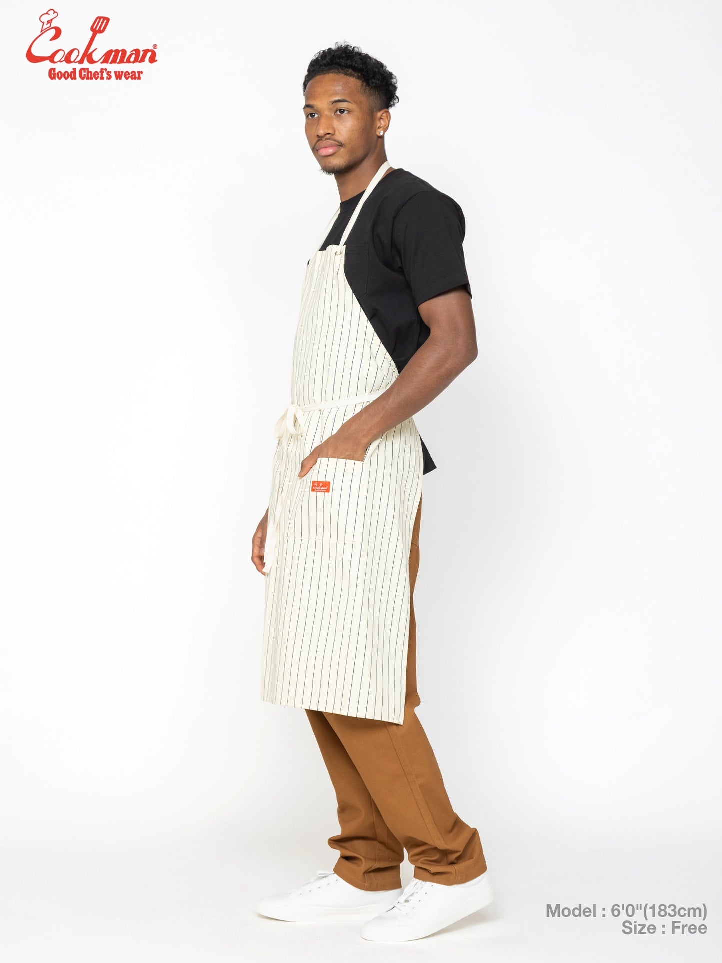 Long Apron - Herringbone Stripe : Cream