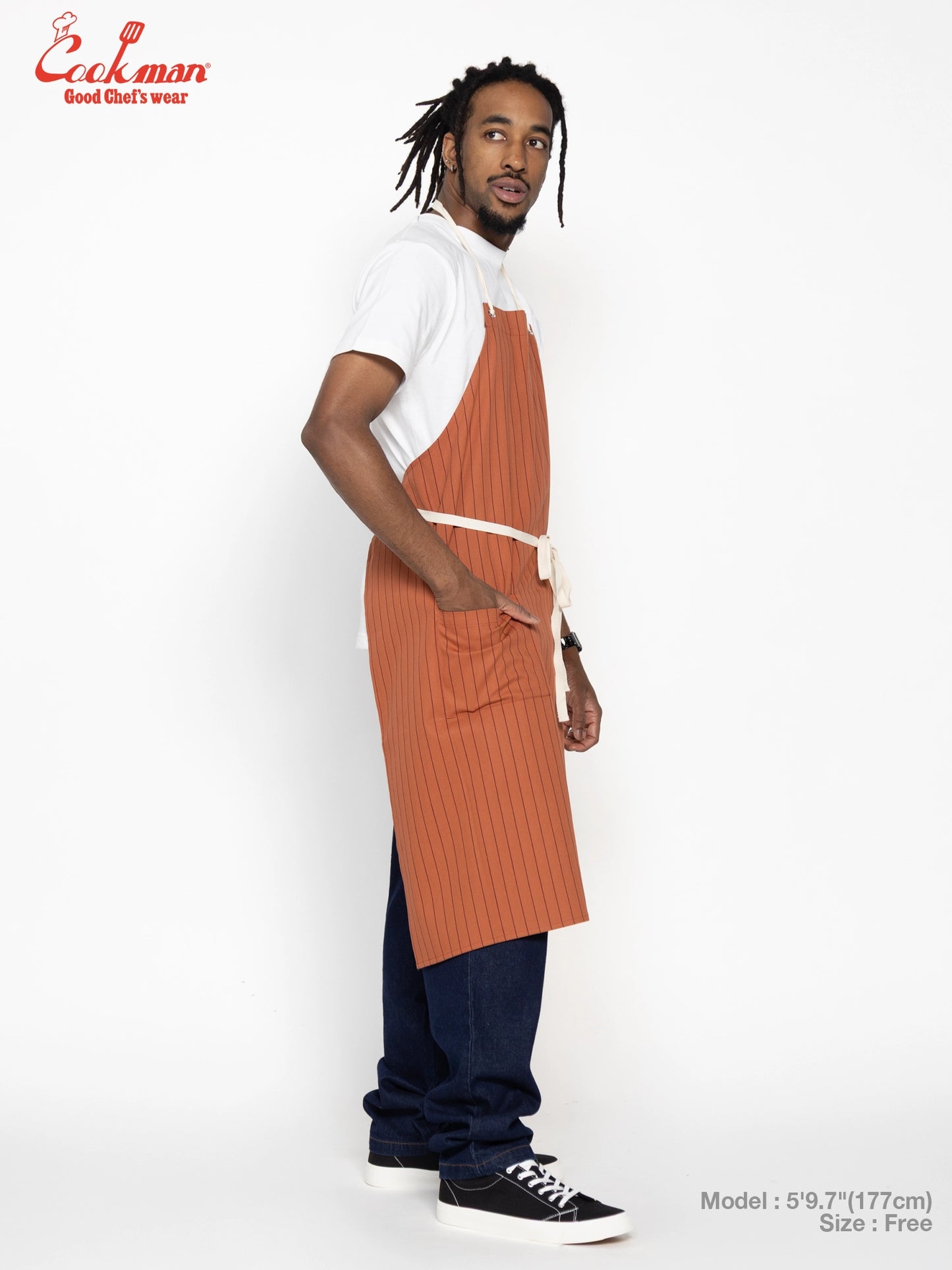Long Apron - Herringbone Stripe : Brick