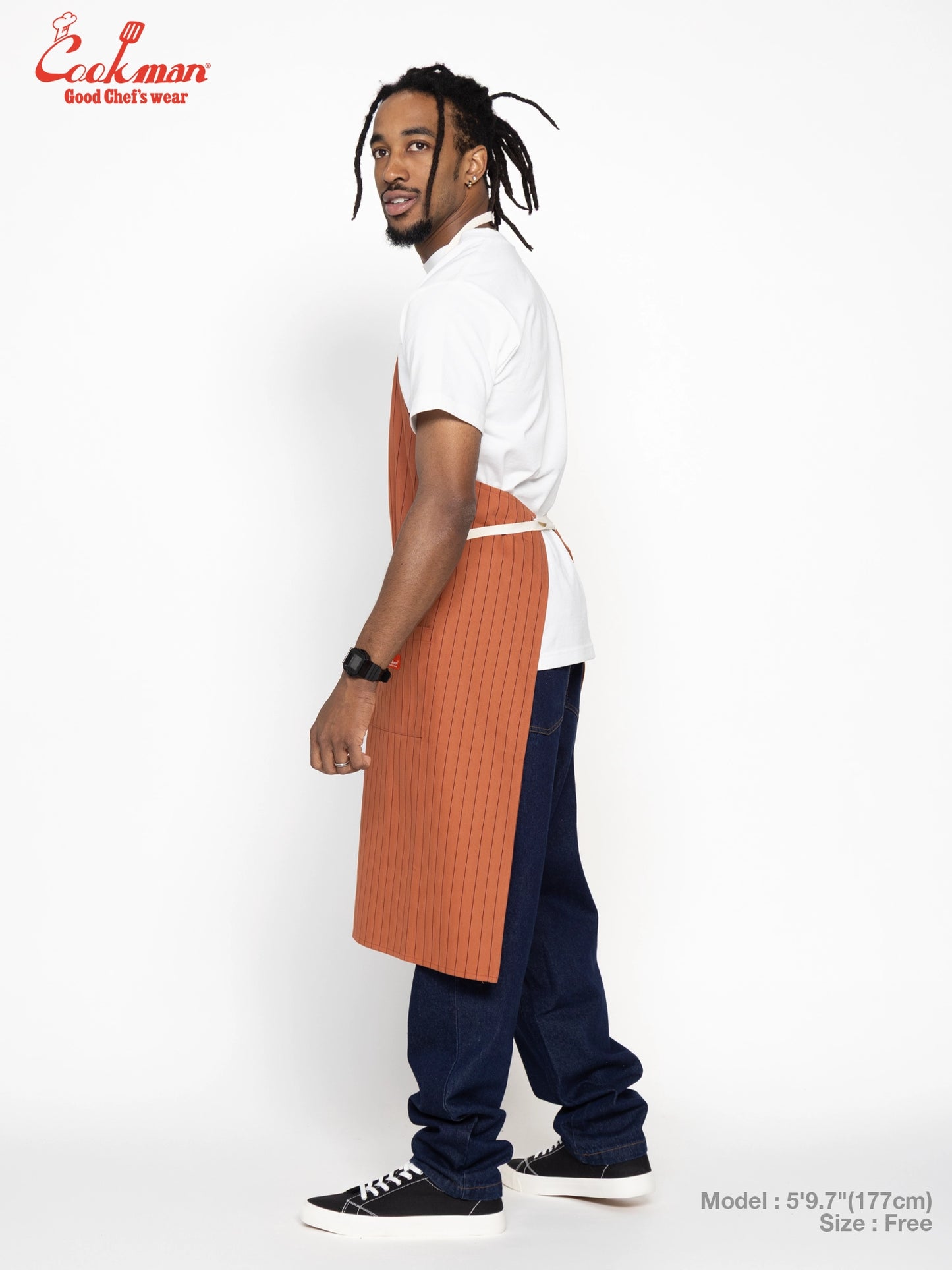 Long Apron - Herringbone Stripe : Brick