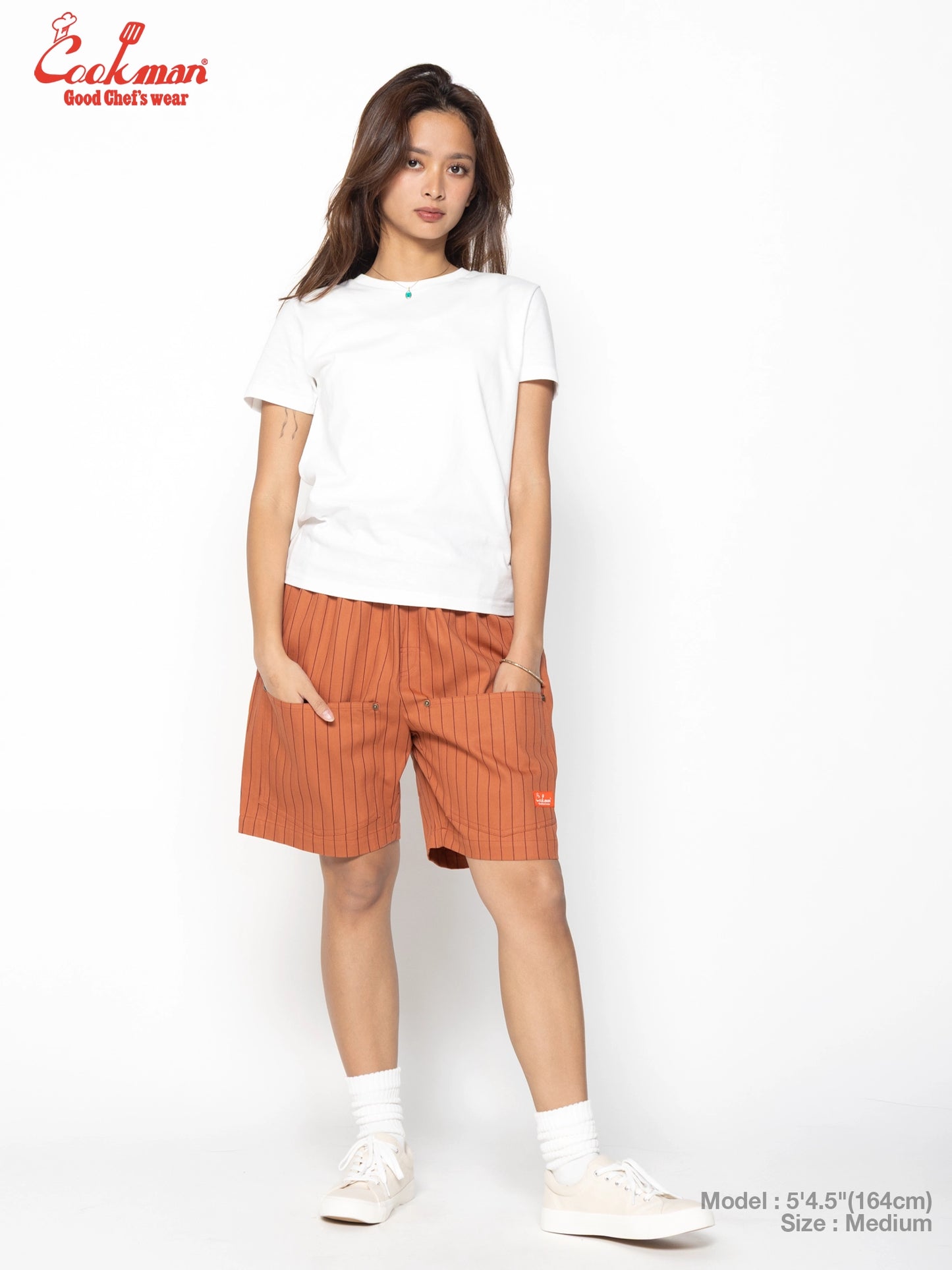 Chef Short Pants Front Pocket Herringbone - Stripe : Brick