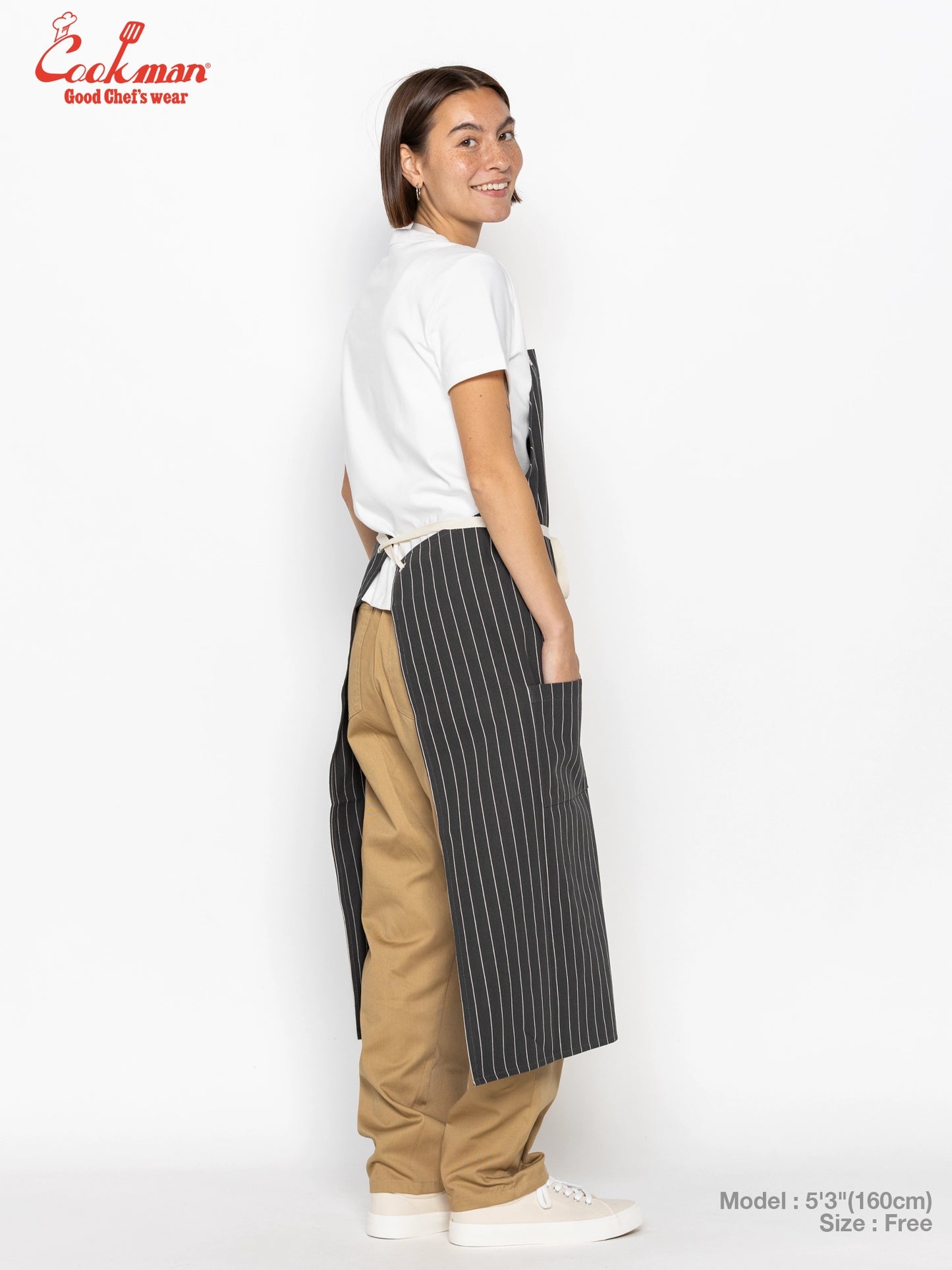 Long Apron - Herringbone Stripe : Charcoal