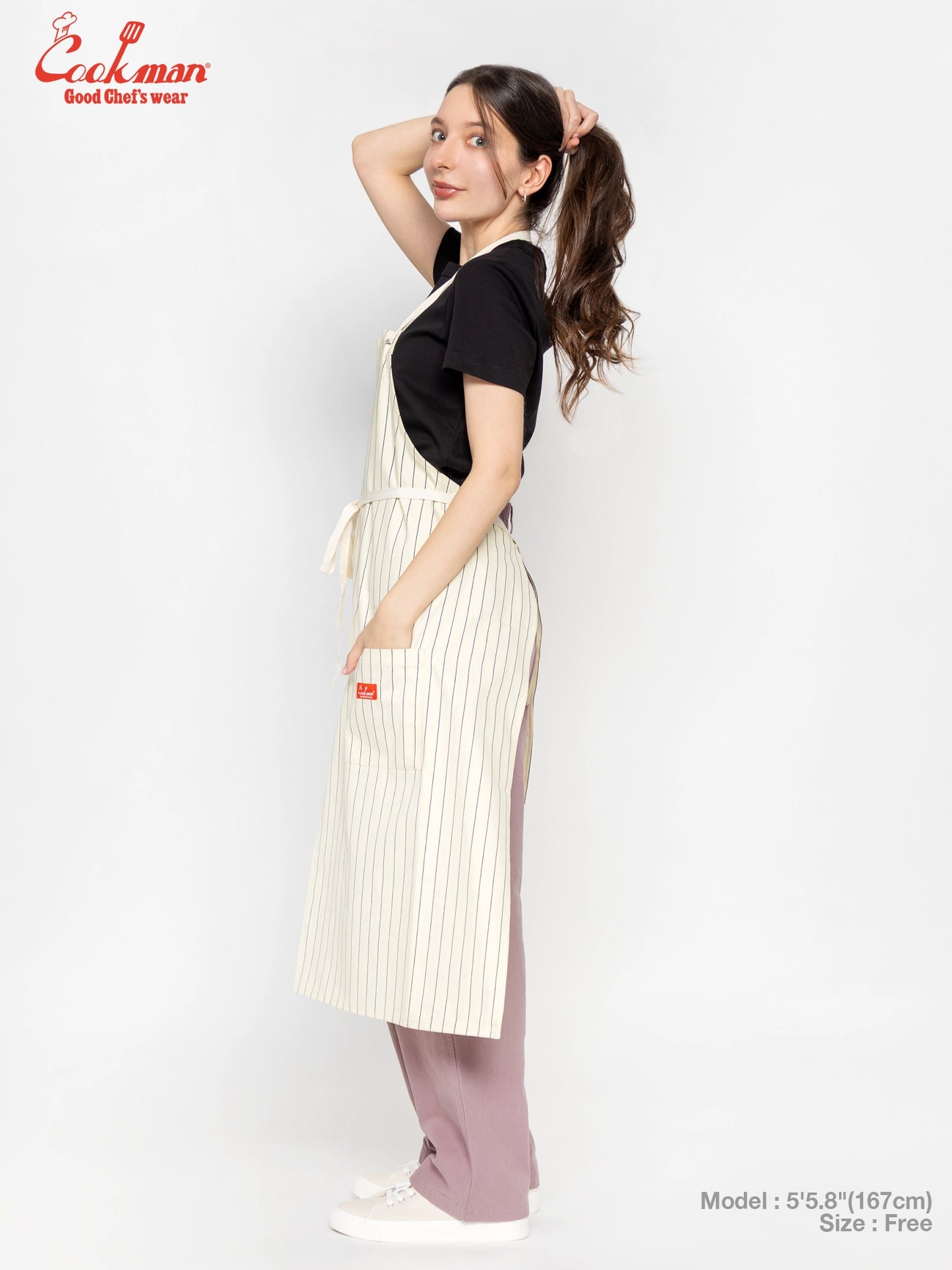 Long Apron - Herringbone Stripe : Cream