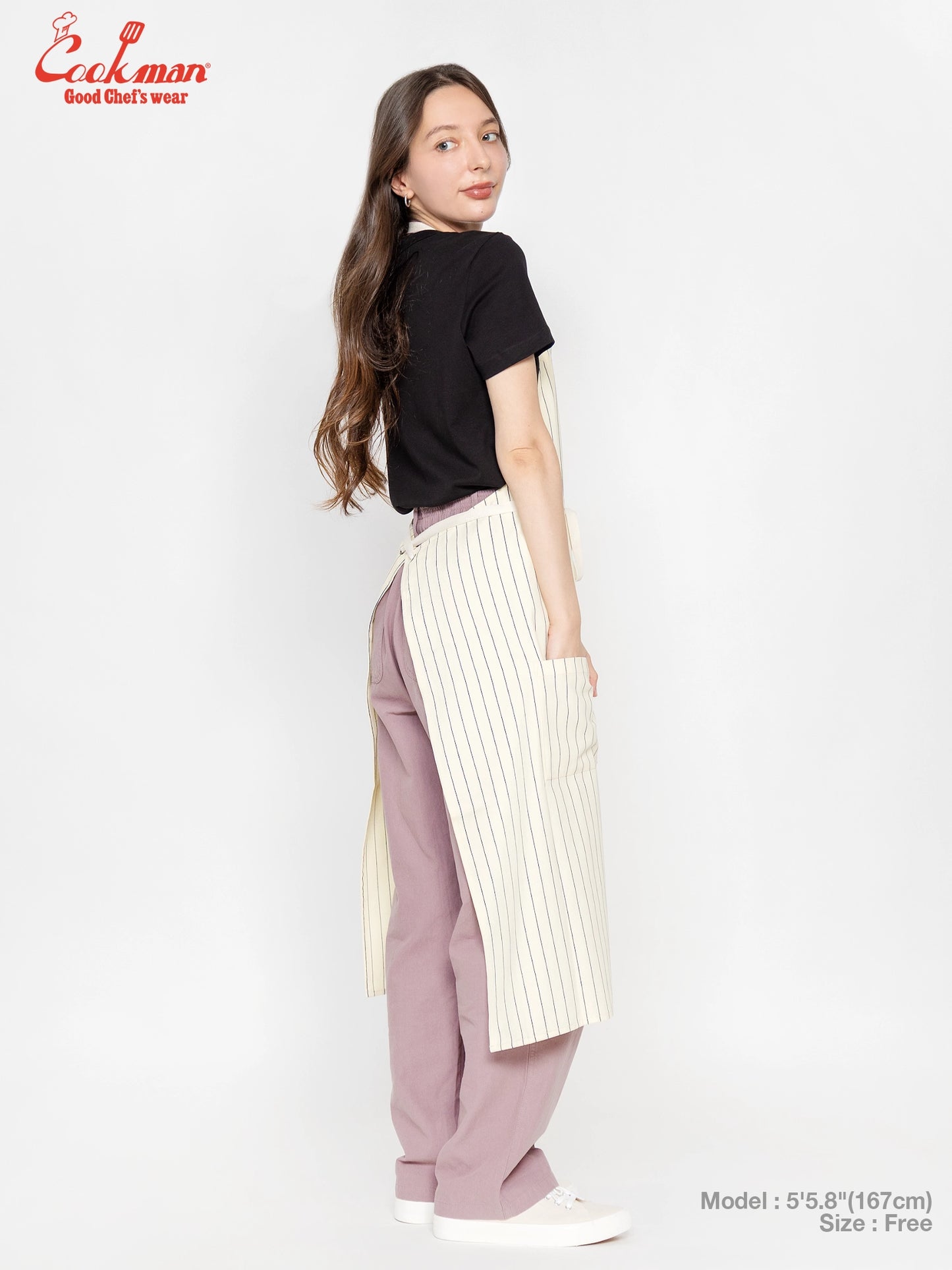 Long Apron - Herringbone Stripe : Cream