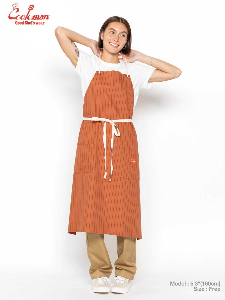 Long Apron - Herringbone Stripe : Brick