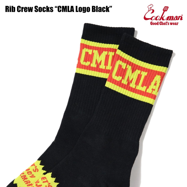 Cookman Rib Crew Socks - CMLA logo : Black