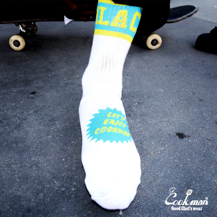 Cookman Rib Crew Socks - CMLA logo : White