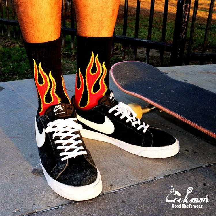 Cookman Rib Crew Socks - Flame : Black