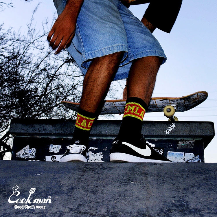 Cookman Rib Crew Socks - CMLA logo : Black