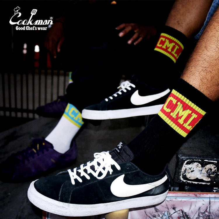 Cookman Rib Crew Socks - CMLA logo : White