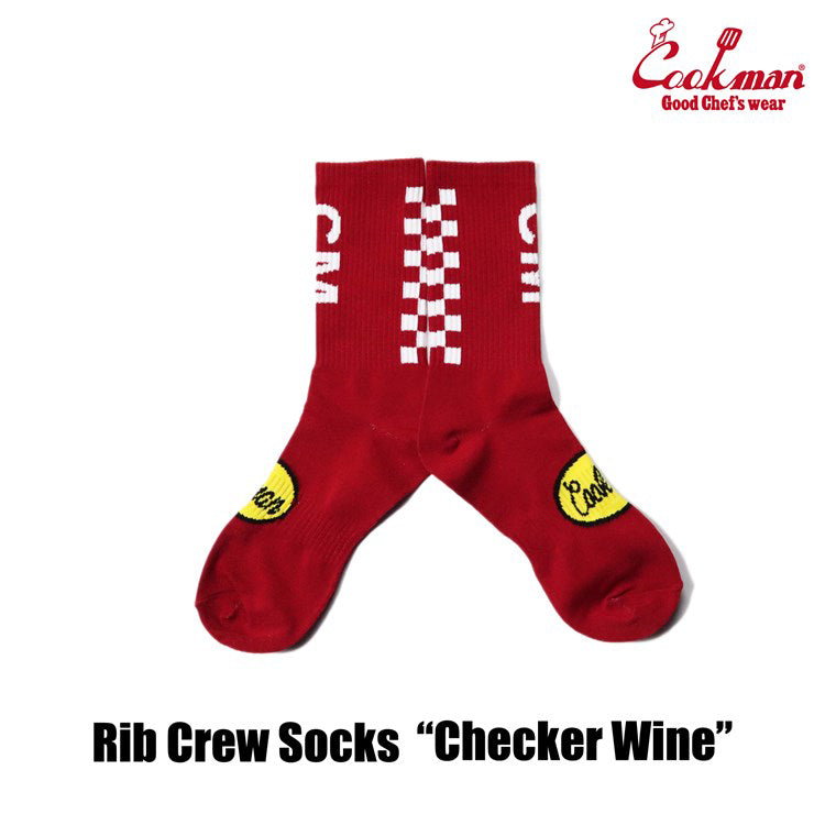 Cookman Rib Crew Socks - Checker : Wine