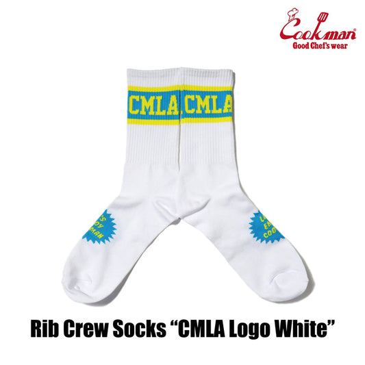 Cookman Rib Crew Socks - CMLA logo : White