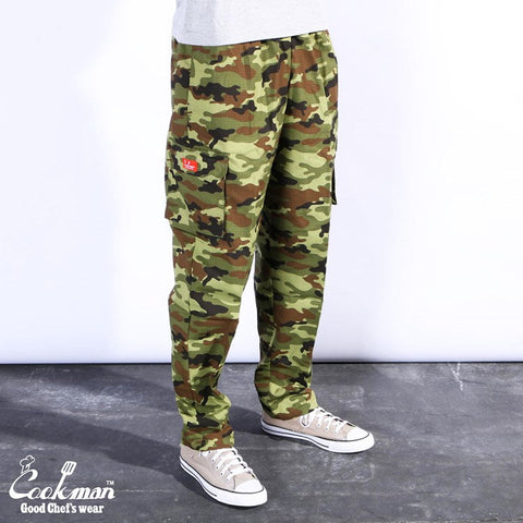 Chef Pants Cargo - Ripstop : Camo Green (Woodland)