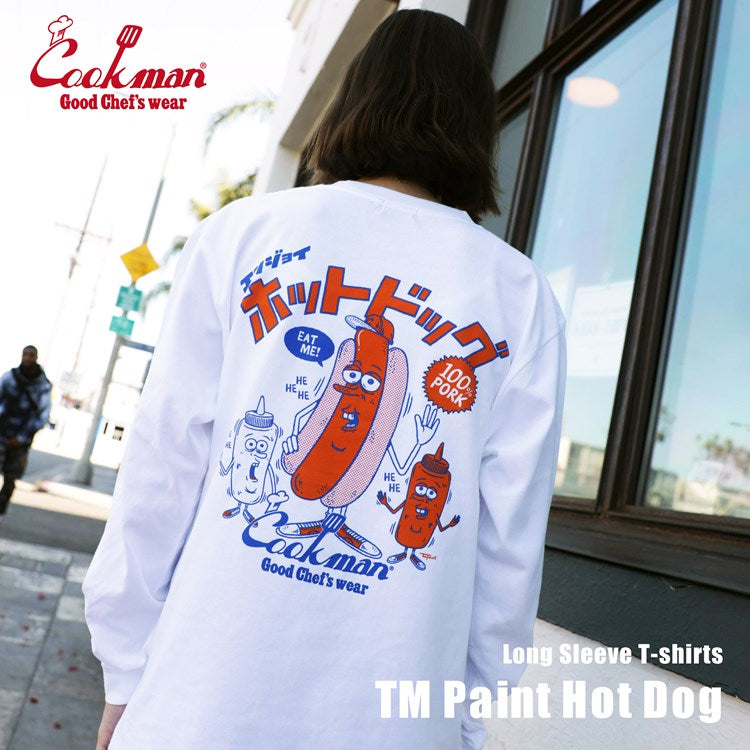 Cookman Long Sleeve T-shirts - TM Paint Hot Dog : White